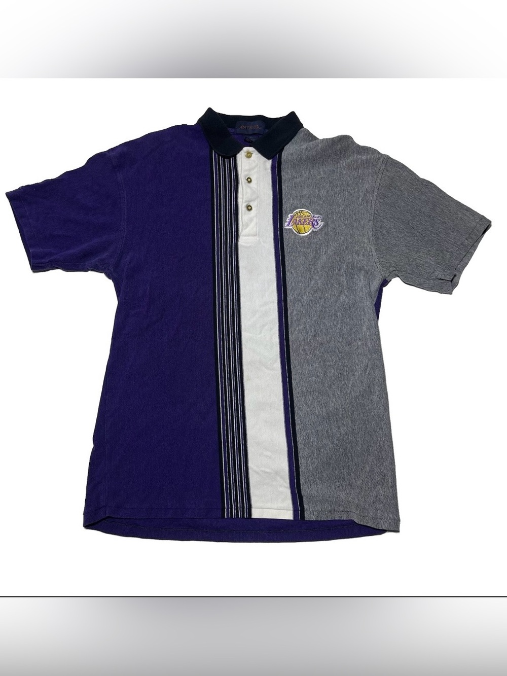 90’s Vintage Los Angeles Lakers Antigua Polo Shirt Men M Purple/Gray NBA LA Kobe
